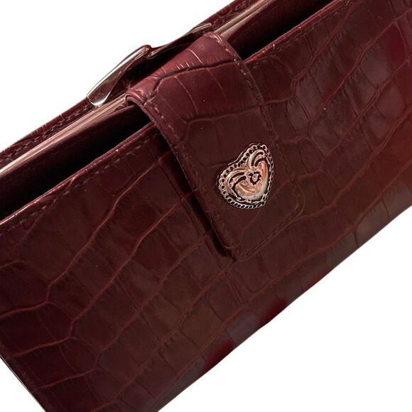 Hato Hasi Vintage Croc Embossed Faux Leather Brownish Red Women’s Wallet - Picture 5 of 12